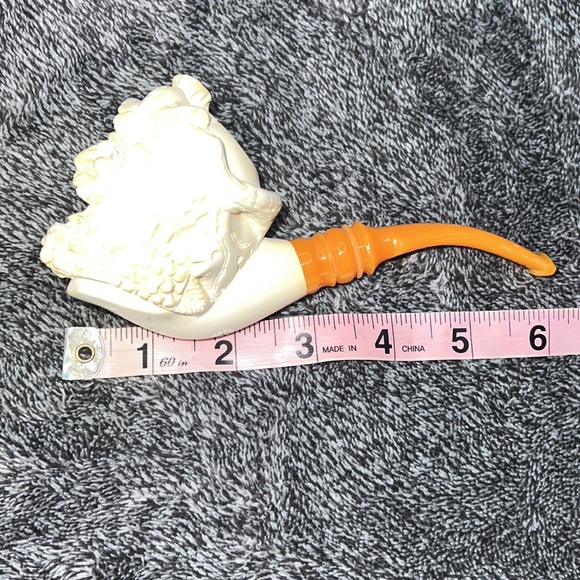 HAND CARVED MEERSCHAUM PIPE GREEN MAN / PIRATE VINTAGE WITH CUSTOM CASE. - Picture 7 of 17